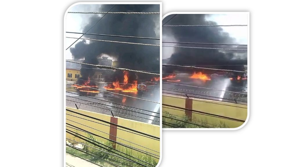 आयल निगमको डिपो अगाडि राखिएको ट्रयाङ्करमा आगलागी