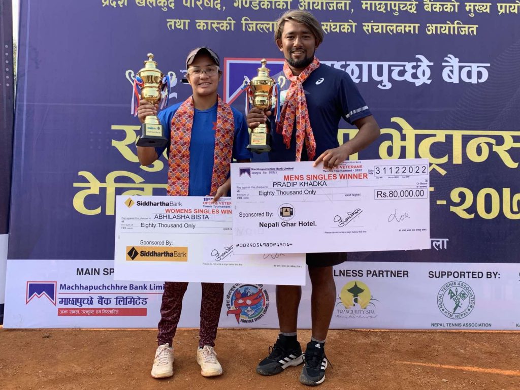 प्रदिप र अभिलाषाले जिते माछापुच्छ्रे पोखरा ओपन टेनिसको उपाधि