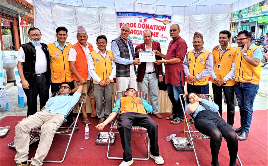 लायन्स क्लव अफ पोखरा सिर्जना चौतारीले आयोजना गरेको रक्तदान कायक्रममा ८५ युनिट रगत संकलन