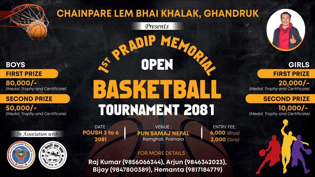स्वर्गीय प्रदीप गुरुङको स्मृतिमा पौष ३ देखि खुला बास्केटबल प्रतियोगिता