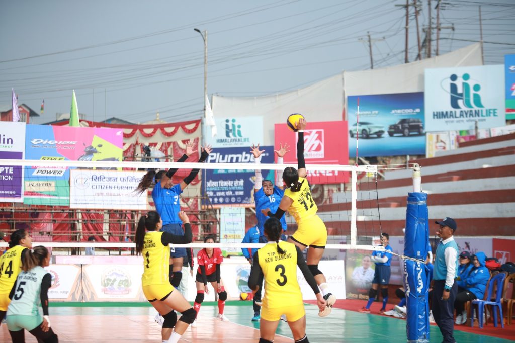 टाइगर कप भलिबलः पुलिसलाई पराजित गर्दै न्यू डायमण्ड महिलातर्फ दोस्रो क्वालिफायरमा प्रवेश  