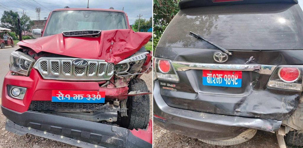 सुदुरपश्चिमका दुई मन्त्री सवार गाडी एक आपसमा ठोक्किदाँ दुर्घटना