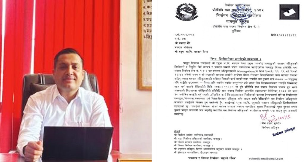 बागलुङका मतदान अधिकृत प्रकाश गैरेको जिम्मेवारी खोसियो